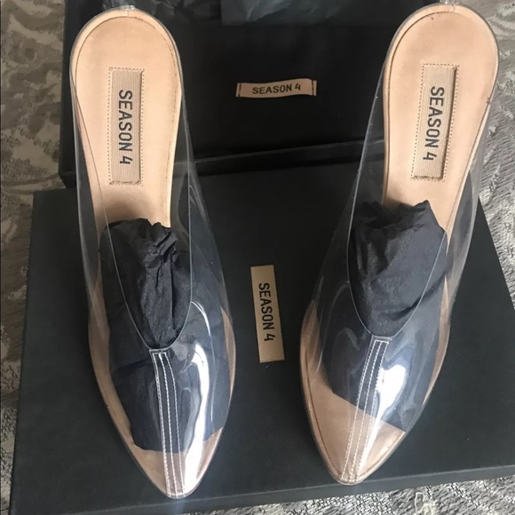 Yeezy Season 4 PVC Lucite Plexi Clear Mules Heels - Picture 1 of 4